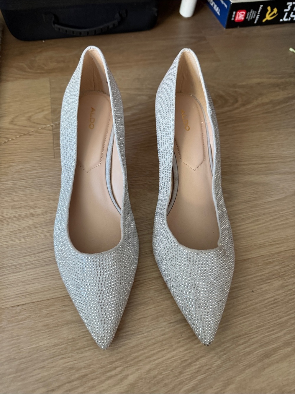 ALDO Silver Crystal Pointed Toe Heels